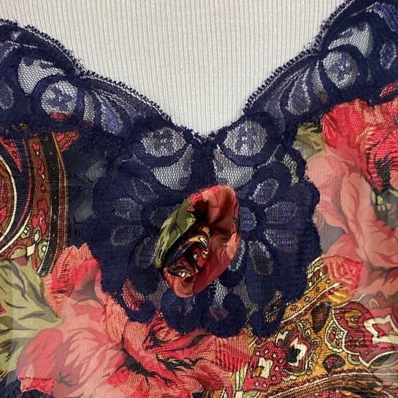 Vintage Gold Label Victorias Secret Floral Mini Nightie Blue Lace Rosette - Picture 4 of 12